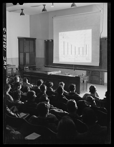Madison, Wisconsin. Farm short course school at the University of Wisconsin. A lantern slide lecture in the forge and small grain class