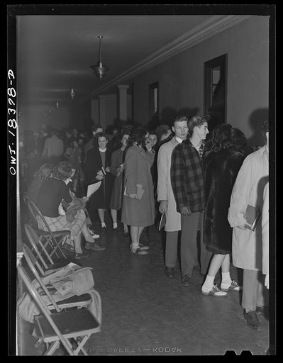 Madison, Wisconsin. University of Wisconsin students waiting in line to register for ration book number two