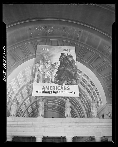 Untitled photo, possibly related to: Washington, D.C. Office of War Information (OWI) poster displayed in the Union Station