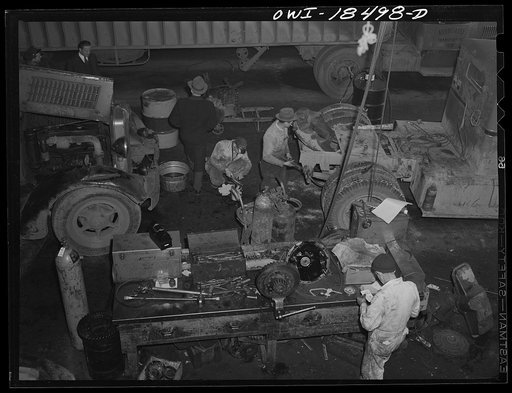 Baltimore, Maryland. Associated Transport Company trucking terminal. Truck service shop