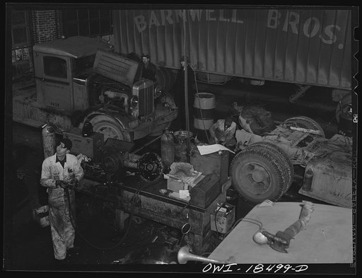 Baltimore, Maryland. Associated Transport Company trucking terminal. Truck service shop