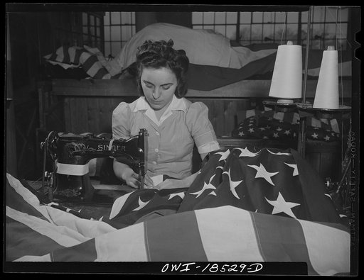 Verona, New Jersey. Sewing the edge of an American flag at the Annin Flag Company