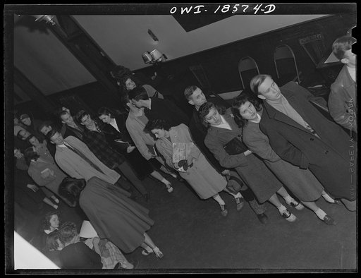 Untitled photo, possibly related to: Madison, Wisconsin. Farm short course school at the University of Wisconsin. Students waiting in line to register for ration book number two