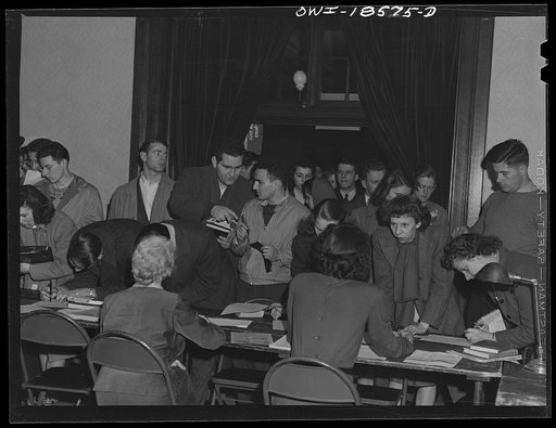 Untitled photo, possibly related to: University of Wisconsin students registering for ration book number two