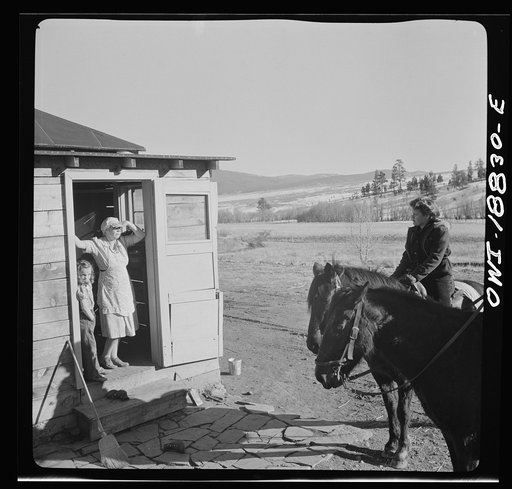Untitled photo, possibly related to: Moreno Valley, Colfax County, New Mexico. George Mutz's daughters calling on a nearby ranch