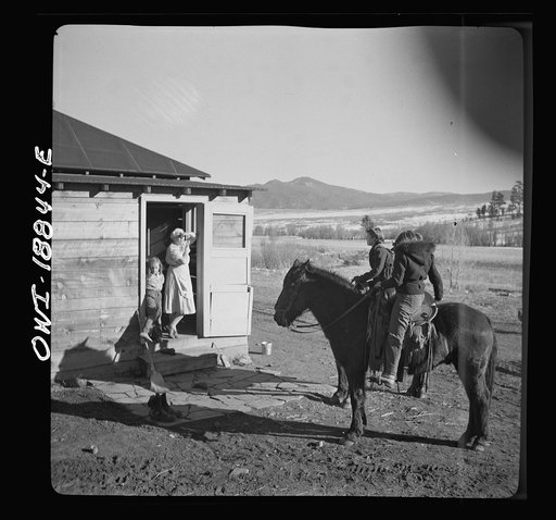Untitled photo, possibly related to: Moreno Valley, Colfax County, New Mexico. George Mutz's daughters calling on a nearby ranch