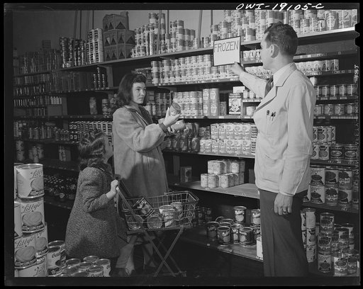 Untitled photo, possibly related to: Taos, New Mexico. First week of wartime food rationing