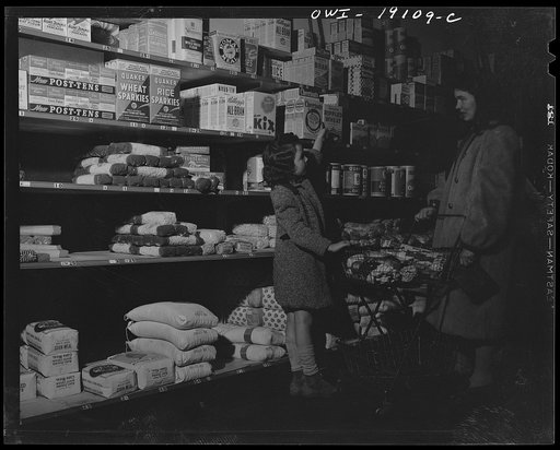 Untitled photo, possibly related to: Taos, New Mexico. First week of wartime food rationing