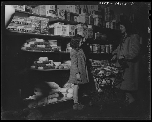 Untitled photo, possibly related to: Taos, New Mexico. First week of wartime food rationing