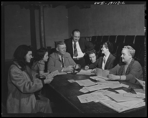 Untitled photo, possibly related to: Taos, New Mexico. Signing up for sugar and food rationing