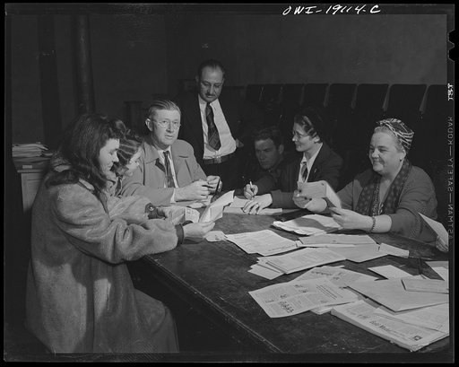 Untitled photo, possibly related to: Taos, New Mexico. Signing up for sugar and food rationing