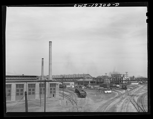 Topeka, Kansas. General view of part of the Atchison, Topeka and Santa Fe Railroad shops