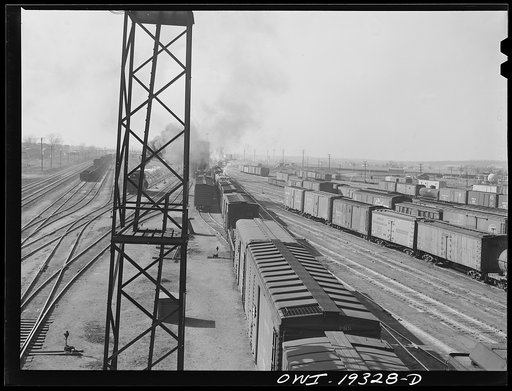 Untitled photo, possibly related to: General view of part of an Atchison, Topeka and Santa Fe Railroad yard