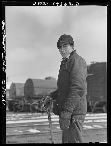 Kansas City, Kansas. Peter Balandran, born in Chihuahua, Mexico, a section worker at the Atchison, Topeka and Santa Fe Railroad yard