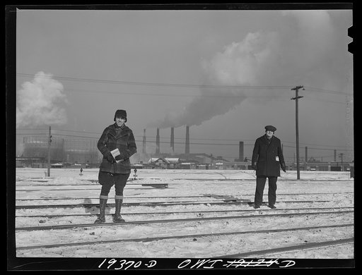 Chicago, Illinois. Workmen in a railway yard