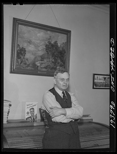 Untitled photo, possibly related to: Kansas City, Kansas. Mr. Carder, superintendent of Kansas City, Atchison, Topeka and Santa Fe Railroad terminal