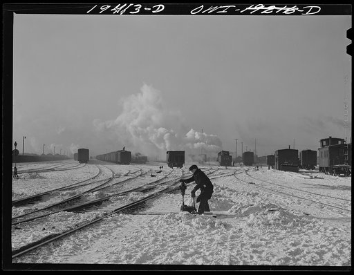 Chicago, Illinois. Switchmen at work in a yard
