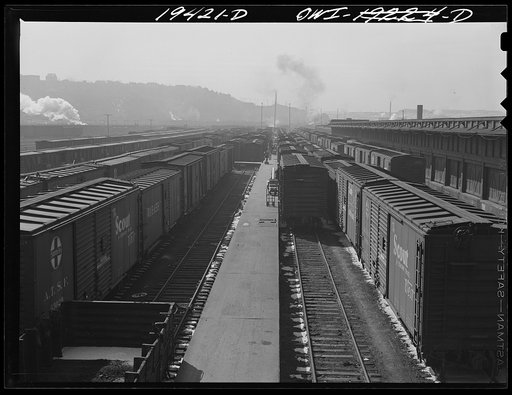 Untitled photo, possibly related to: Loading platforms at an Atchison, Topeka and Santa Fe Railway freight depot