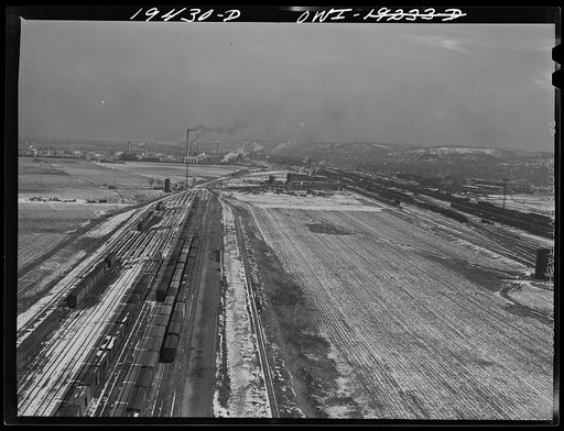 Kansas City, Kansas. View of part of the Atchison, Topeka and Santa Fe Railroad yard and shops at Argentine, Kansas