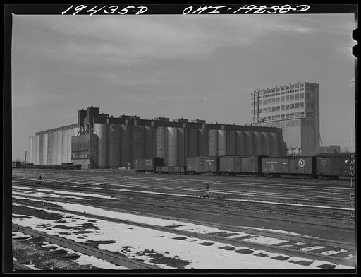 Untitled photo, possibly related to: Argentine, near Kansas City, Kansas. The Atchison, Topeka and Santa Fe Railway's ten million bushel grain elevator