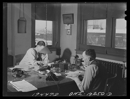 Argentine, near Kansas City, Kansas. Trainmasters at work in the main office building