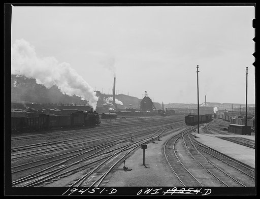 Tracks of several railroads branching off into the freight depots of each railroad