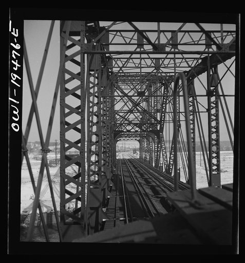 Lemont, Illinois. Crossing the drainage canal along the Atchison, Topeka, and Santa Fe Railroad between Chicago, and Chillicothe, Illinois