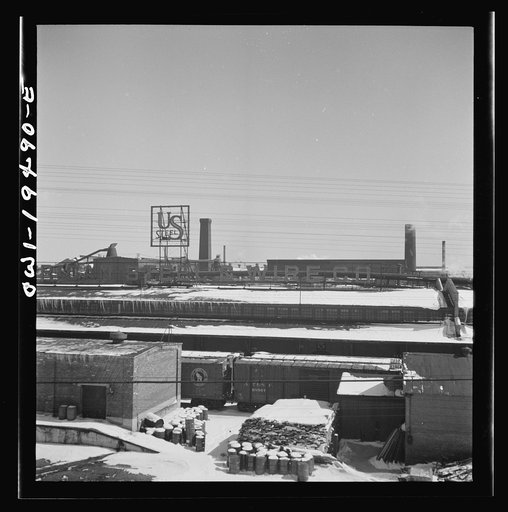 Joliet, Illinois. Passing the wire mill of the United States Steel Company along the Atchison, Topeka, and Santa Fe Railroad between Chicago and Chillicothe, Illinois