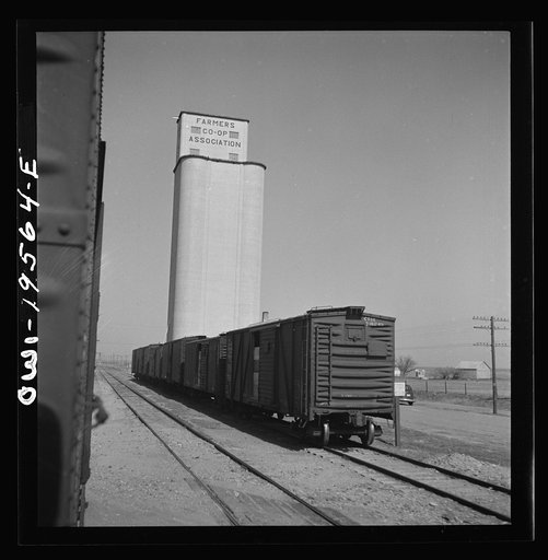Capron, Oklahoma. A grain elevator along the Atchison, Topeka, and Santa Fe Railroad between Wellington, Kansas and Waynoka, Oklahoma