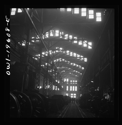 Untitled photo, possibly related to: Topeka, Kansas. A general view of a part of the locomotive shops of the Atchison, Topeka, and Santa Fe Railroad