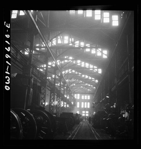 Untitled photo, possibly related to: Topeka, Kansas. A general view of a part of the locomotive shops of the Atchison, Topeka, and Santa Fe Railroad