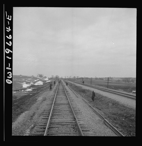 Carrollton (vicinity), Missouri. A section gang at work along the Atchison, Topeka, and Santa Fe Railroad between Marceline, Missouri and Argentine, Kansas