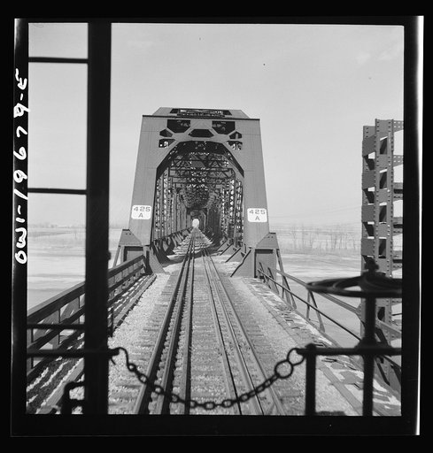 Sibley, Missouri. Crossing the Missouri River along the route of the Atchison, Topeka, and Santa Fe Railroad between Marceline, Missouri and Argentine, Kansas