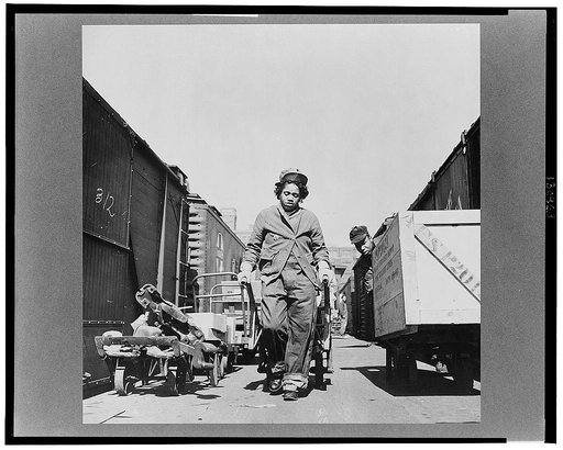 Kansas City, Missouri. Mildred Williams, one of several women freight handlers employed at the Atchison, Topeka, and Santa Fe freight depot