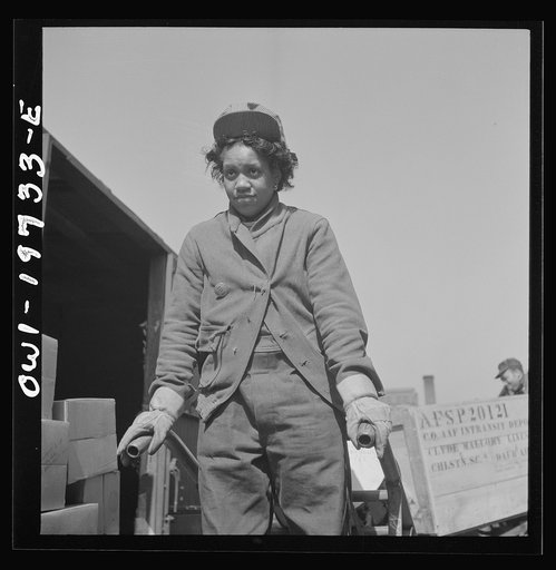 Kansas City, Missouri. Mildred Williams, one of several women freight handlers employed at the Atchison, Topeka, and Santa Fe freight depot