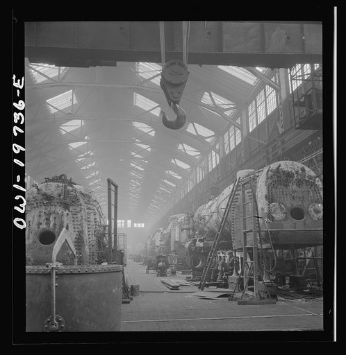 Topeka, Kansas. A general view of part of the Atchison, Topeka, and Santa Fe Railroad locomotive shops