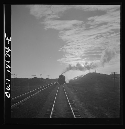 Curtis, Oklahoma. Helper engine leaving the train on Atchison, Topeka, and Santa Fe Railroad