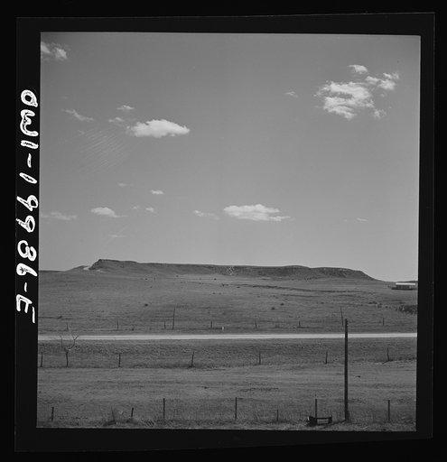 Crossing the "breaks" country of the northeast Texas Panhandle on the Atchison, Topeka and Santa Fe Railroad, between Canadian and Amarillo, Texas