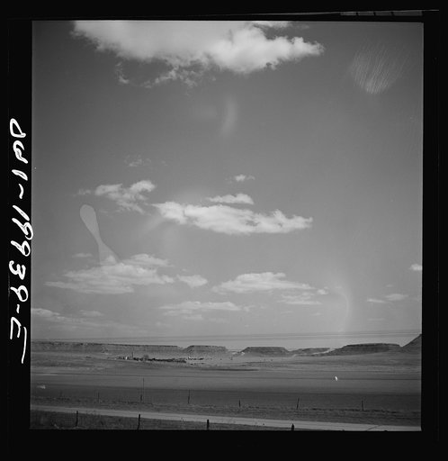 Untitled photo, possibly related to: Crossing the "breaks" country of the northeast Texas panhandle on the Atchison, Topeka, and Santa Fe Railroad, between Canadian and Amarillo, Texas