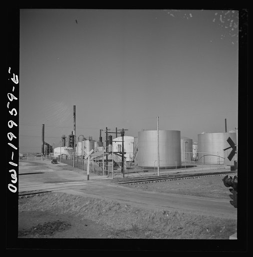 Pampa, Texas. Passing an oil refinery along the Atchison, Topeka, and Santa Fe Railroad