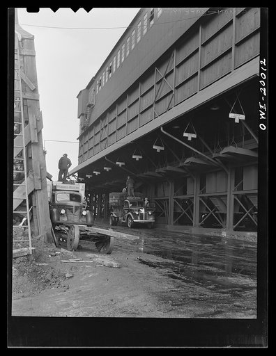 Milwaukee Western Fuel Company, Milwaukee, Wisconsin. Trucks picking up coal at the plant of the Milwaukee Western Fuel Company