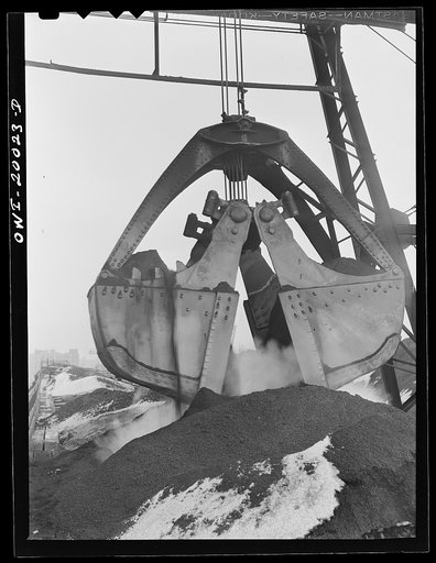 Untitled photo, possibly related to: Milwaukee Western Fuel Company, Milwaukee, Wisconsin. The ten-ton bucket used for coal on the bridge of the Fourteenth Street dock of the Milwaukee Western Fuel Company
