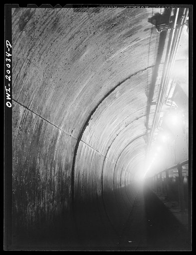 Untitled photo, possibly related to: Milwaukee Western Fuel Company, Milwaukee, Wisconsin. The tunnel at the Seventeenth Street docks of the Milwaukee Western Fuel Company. This is an underground tunnel that runs underneath the coal piles along the entire length of the Seventeenth Street dock. It is