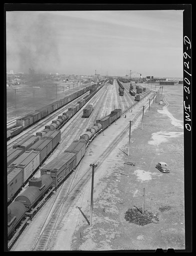 Making up trains in an Atchison, Topeka and Santa Fe Railroad yard