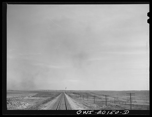 Crossing the north-east Texas panhandle enroute to Amarillo, Texas on an Atchison, Topeka and Santa Fe Railroad