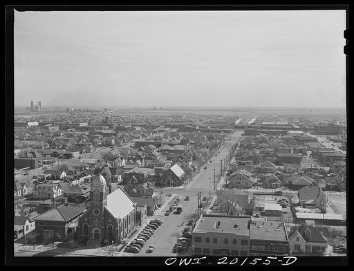 Untitled photo, possibly related to: Amarillo, Texas. View over the city with grain elevators in the background