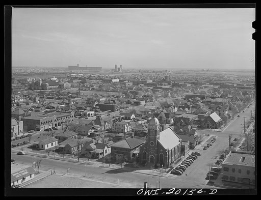 Amarillo, Texas. View over the city with grain elevators in the background