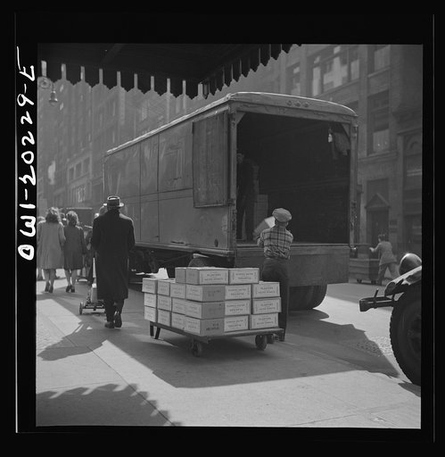 New York, New York. Loading trucks in the garment district