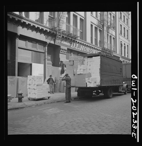 New York, New York. Loading trucks in the garment district