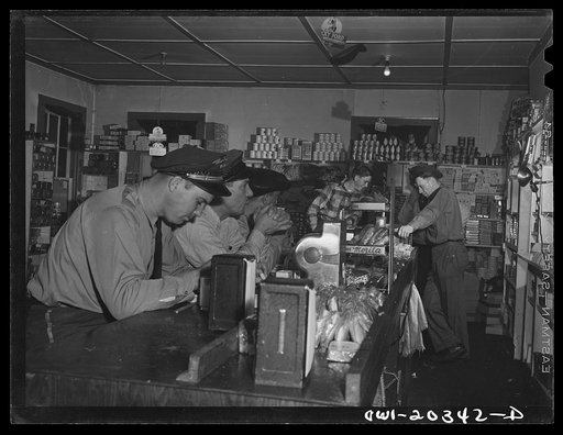 Truck drivers having dinner at a highway stop near Wytheville, Virginia